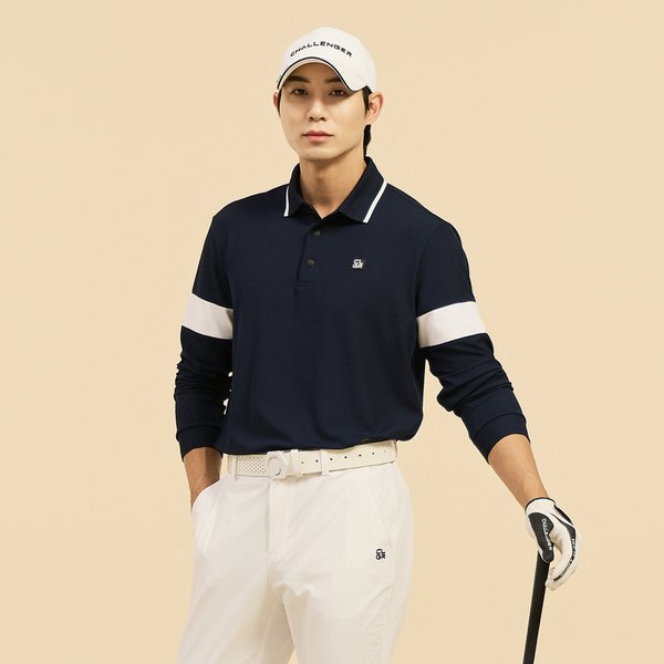 [부산점] 남성 에센셜 소매 배색 카라 긴팔 티셔츠 다크블루_CHE1MLT1903DB