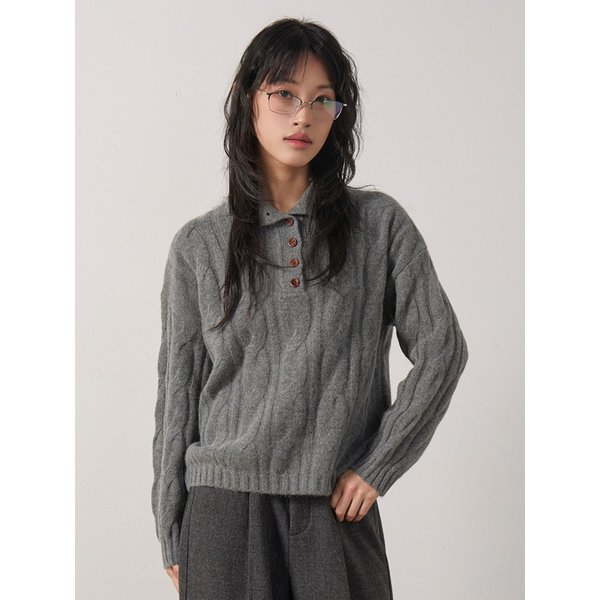 루아브 케이블 울 하프 버튼 니트 UBNA_T0003