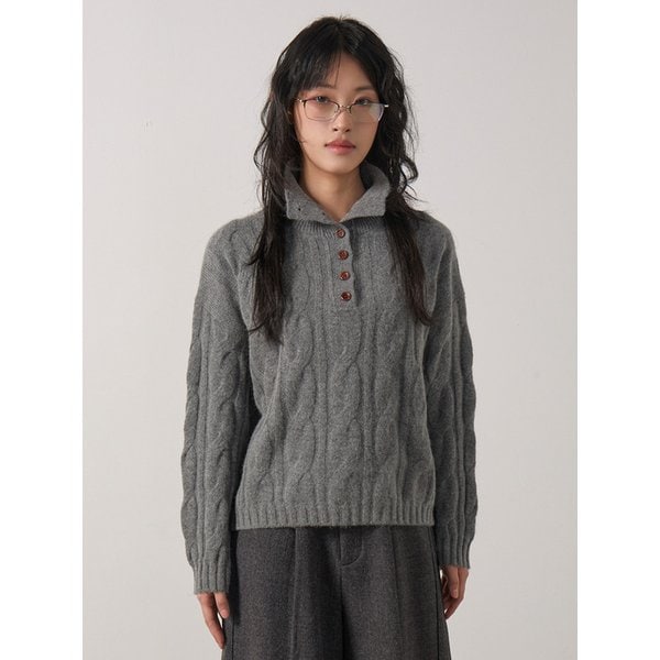 루아브 케이블 울 하프 버튼 니트 UBNA_T0003