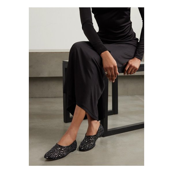 엠 파슨스 하이 쏘로트 가죽 트림 글리터 메쉬 발레리나 플랫 슈즈 1647597326102236