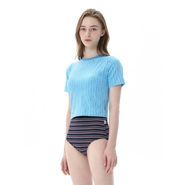 풀타임 하이웨이스트 비키니 바텀 버블 스트라이프