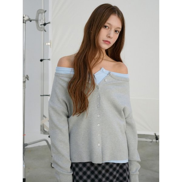 Two-Way Off-Shoulder Basic Cardigan (gray)