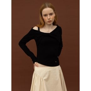 CO TWIST UNBALANCE OFF SHOULDER TOP_BLACK