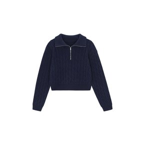 Cabled Half Zip-up Pullover - navy