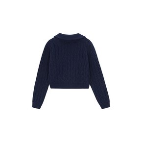 Cabled Half Zip-up Pullover - navy