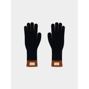 Cashmere Blend Ribbed Knit Gloves - Navy/Camel