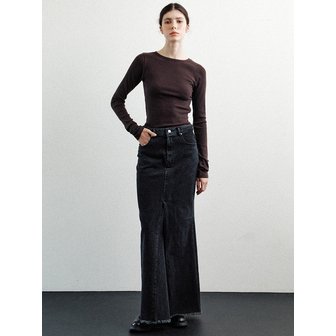 LE black denim maxi skirt (black)