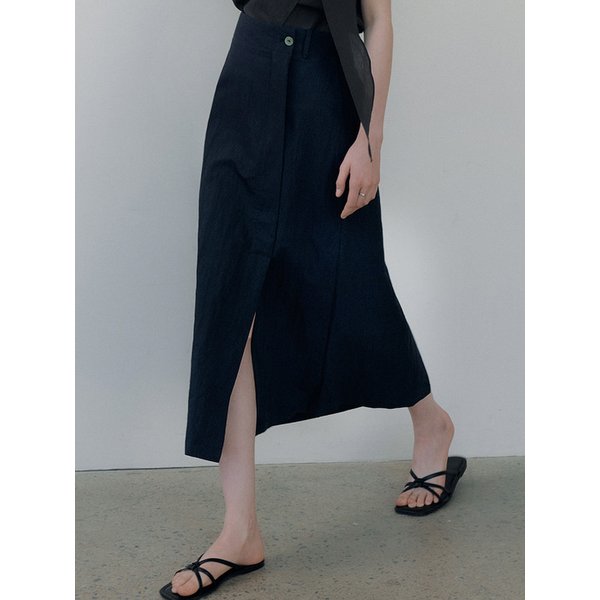 one-button cotton maxi skirt (deep navy) orc 6007