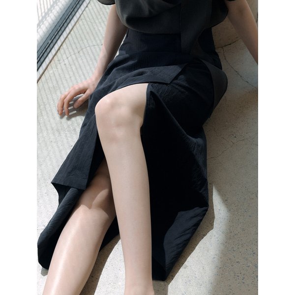 one-button cotton maxi skirt (deep navy) orc 6007