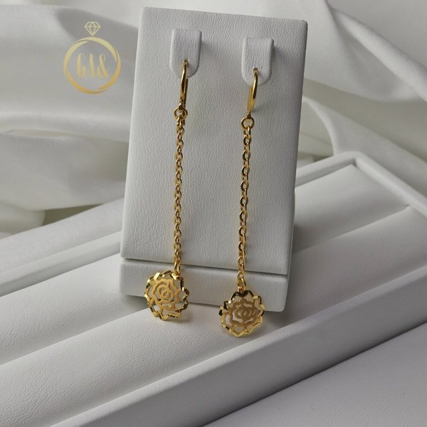 [가앤] 24k순금 장미 꽃 롱 체인 귀걸이 3.75g