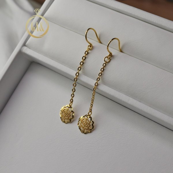 [가앤] 24k순금 장미 꽃 롱 체인 귀걸이 3.75g