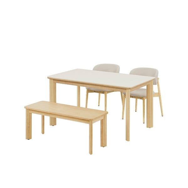 포멜로 세라믹식탁 4인세트 140cm 내추럴_벤치1100 1EA, 가죽체어2EA