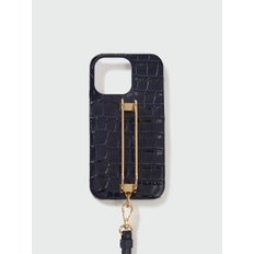 Phone Case with Leather Strap - Croco Navy