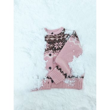 에트몽 Alpaca Nordic Knit Cardigan, Pink