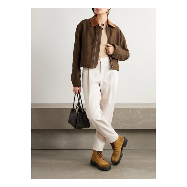 브루넬로쿠치넬리 플리츠 코튼 혼방 트윌 테이퍼드 팬츠 에크루 1647597352504972