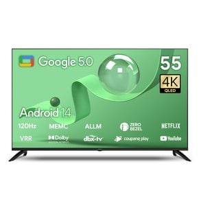 신제품 140CM 55인치 QLED 120Hz 돌비 AI 구글 5.0 신혼가전 OTT 회의실 TV UA551QLED