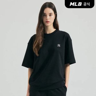 MLB [코리아공식]베이직 스몰로고 오버핏 반팔 맨투맨 NY (Black)