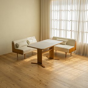 오아르 세라믹 리빙다이닝 4인 원목 코너형 식탁세트 (가죽소파형) (착불)