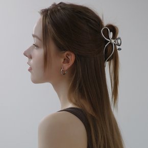 진주 포인트 리본 헤어 클립 집게핀