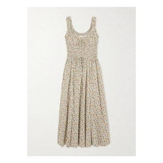 D&Ocirc;EN 도엔 엠마레타 셔링 플로럴 프린트 코튼 보일 미디 드레스 멀티컬러 46376663162841878