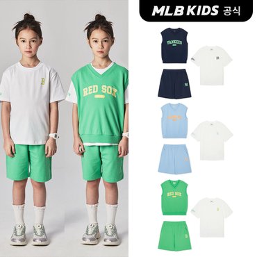 MLB키즈 (공식)24SS 바시티 3PCS 베스트 반팔 세트 (3color) 7AS1V0343