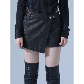 PIGMENT VINTAGE VEGAN LEATHER WRAP SKIRT(BK)