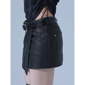 PIGMENT VINTAGE VEGAN LEATHER WRAP SKIRT(BK)