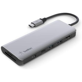  영국 벨킨 허브 Belkin 7in1 MultiPort USB C Hub with 4K HDMI USBC 2 x A 3.5mm Audio SD 3.0