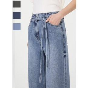벨티드 와이드 데님 팬츠