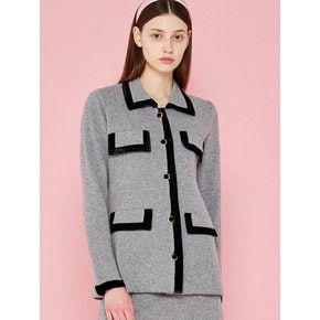 CONTRASTED SINGLE KNIT JACKET - GRAY