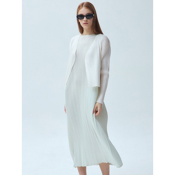 새틴 플리츠 노칼라 크롭 가디건_3colors