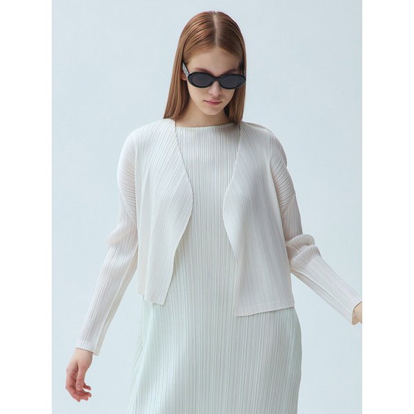 새틴 플리츠 노칼라 크롭 가디건_3colors