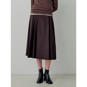 Basic Unbalance Pleated Long Skirt - Deep Brown