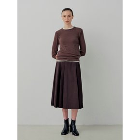 Basic Unbalance Pleated Long Skirt - Deep Brown