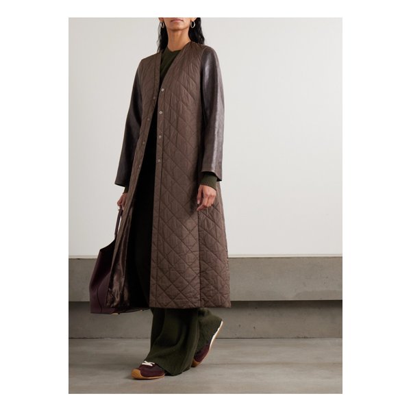 베르타 가죽 트리밍 퀼팅 셸 코트 브라운 46376663162902182