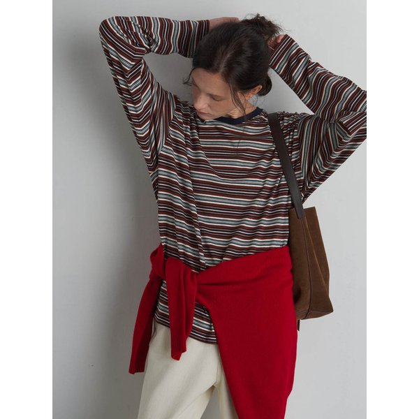 모던 컬러 믹스 스트라이프 티 (Wine)