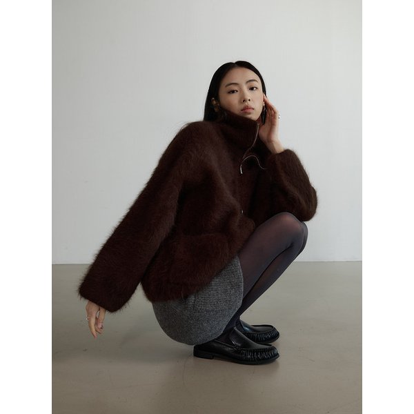 앙고라 투웨이 집업 가디건 - BROWN