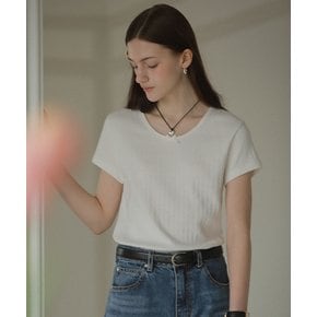 Ribbon point half sleeve eyelet t-shirt_Ivory