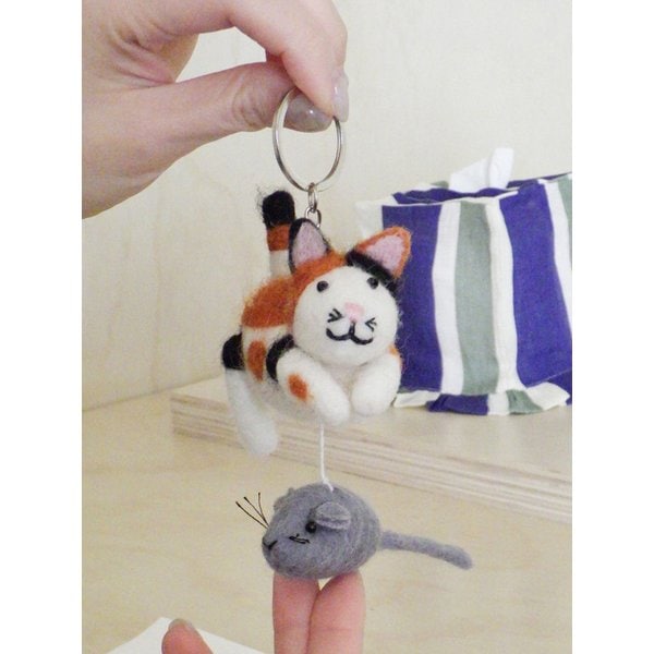 네팔 양모 쥐돌이 고양이 키링 (NEPAL WOOL MOUSE WITH CAT KEYRING)