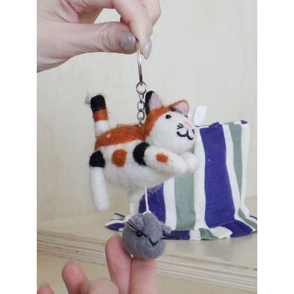 네팔 양모 쥐돌이 고양이 키링 (NEPAL WOOL MOUSE WITH CAT KEYRING)