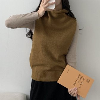 신세계라이브쇼핑 [옷자락] 여자 겨울 돌돌이 목폴라 무지 겨울레이어드 니트조끼