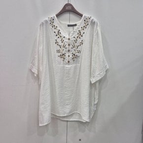 브이넥 단추 자수 블라우스MM06BL510_US