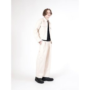 One-Tuck Wide Denim Pants (Beige)