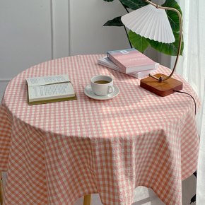 파스텔체크 원형 사각 린넨 방수 캠핑용 테이블보 식탁보