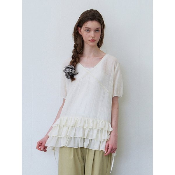 텐셀 글로우 시어 프릴 블라우스_Lime Sorbet