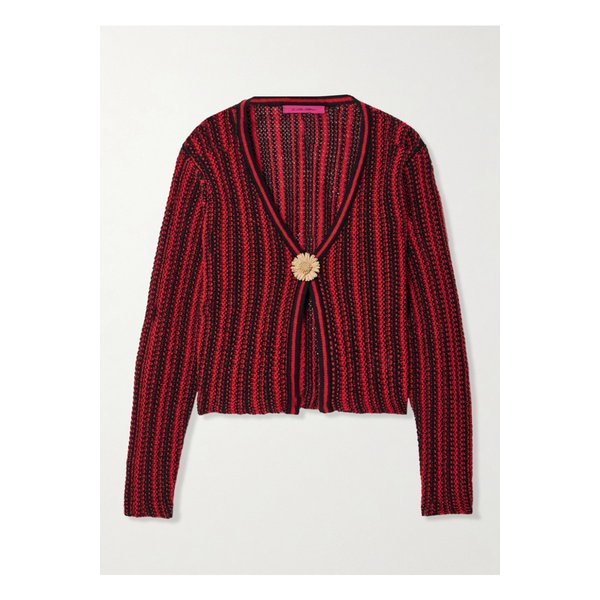 아플리케 라피아 트리밍 스트라이프 오픈니트 코튼 가디건 46376663162898108