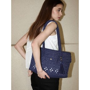Lily Handmade Crochet Raffia Er Shoulder Bag (+gift tassel keyring) _ Navy