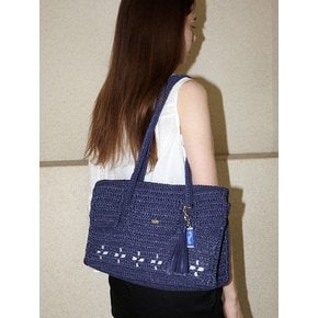 Lily Handmade Crochet Raffia Er Shoulder Bag (+gift tassel keyring) _ Navy