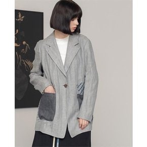 MELTING PRINT PATCHWORK TAILORED LINEN JACKET[A]