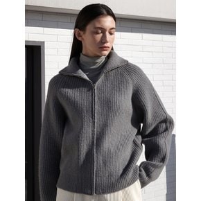 OU1004 woolish full zip up knit (charcoal)